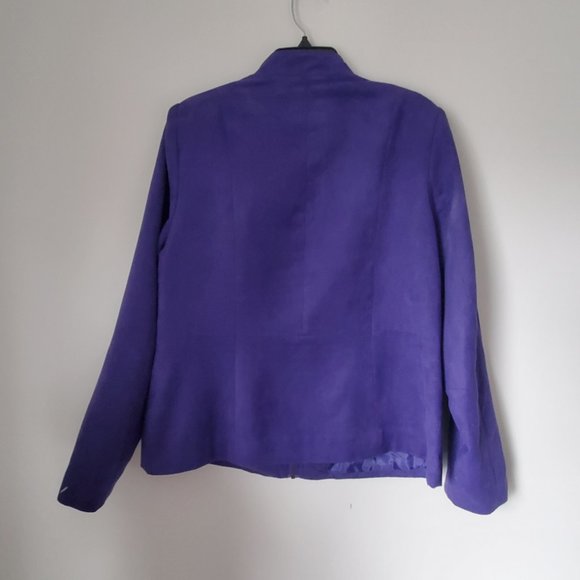 Women's Plus Size Jacket Zip Up Pleated Ruffles Deep Purple Faux Suede - Picture 7 of 10